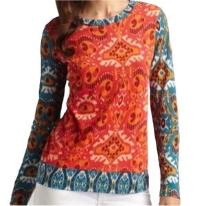LN Tory Burch Sabrina Ikat Printed Long Sleeve Tee - M